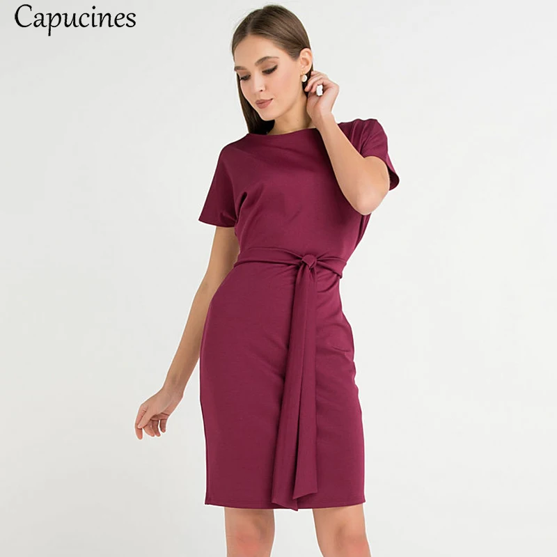Capucines Spring Summer 2019 Mini Dress Solid Color Belt Slim Elegant Round Neck Short Sleeve Office Girl Dress
Capucines Spring Summer 2019 Mini Dress Solid Color Belt Slim Elegant Round Neck Short Sleeve Office Girl Dress