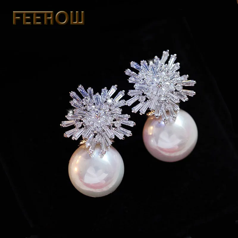 FEEHOW Fashion Wedding Boucle D'oreille Jewelry Elegant Zircon Crystal Flower Pearl Earrings For Women Bridesmaid Gift FWEP075
FEEHOW Fashion Wedding Boucle D'oreille Jewelry Elegant Zircon Crystal Flower Pearl Earrings For Women Bridesmaid Gift FWEP075