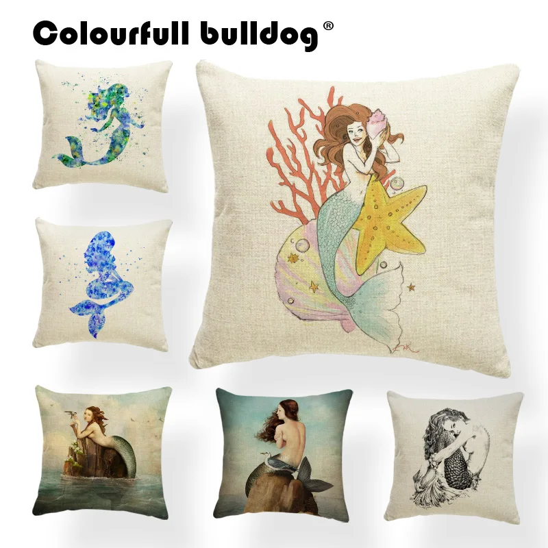 Watercolor Cushion Cover Cartoon Mermaid Skull Pillow Case Covers Decor Home Pillow With Cover Small Cotton Linen Custom Printed 
Watercolor Cushion Cover Cartoon Mermaid Skull Pillow Case Covers Decor Home Pillow With Cover Small Cotton Linen Custom Printed