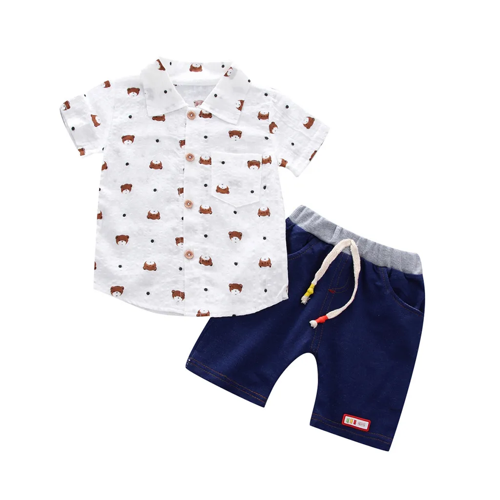 Фото Toddler Baby Boys Summer Gentleman Bear Short Sleeve Shirt+Shorts Pants Sets Outfits Newborn Kids Clothing Childrens M1226 | Детская