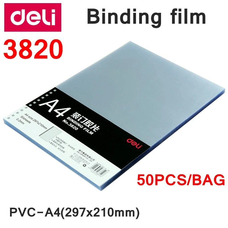 50PCS/LOT Deli 3820 PVC Binding film A4 297x210mm Comb binding machine suppliers 0.2mm A4 Transparent Binding film
50PCS/LOT Deli 3820 PVC Binding film A4 297x210mm Comb binding machine suppliers 0.2mm A4 Transparent Binding film