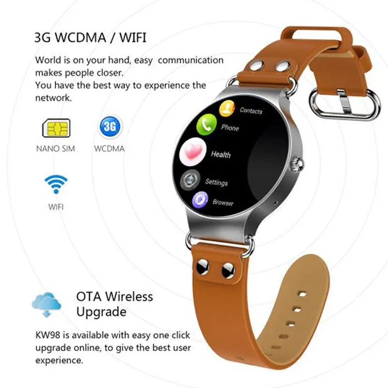 smartwatch Kingwear kw98 1.39 Inch AMOLED HD MTK6580 quad core 1.3GHZ ROM 8GB + RAM 512MB 400*400 for iOS/Android
smartwatch Kingwear kw98 1.39 Inch AMOLED HD MTK6580 quad core 1.3GHZ ROM 8GB + RAM 512MB 400*400 for iOS/Android