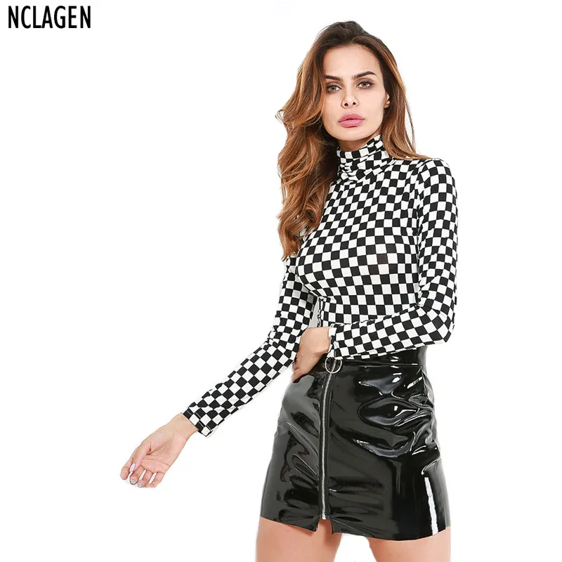 NCLAGEN Women Autumn Spring Slim T-shirt Black White Checkerboard Pattern Plaid Leopard Crop Tops Long Sleeve Cotton T Shirt
NCLAGEN Women Autumn Spring Slim T-shirt Black White Checkerboard Pattern Plaid Leopard Crop Tops Long Sleeve Cotton T Shirt