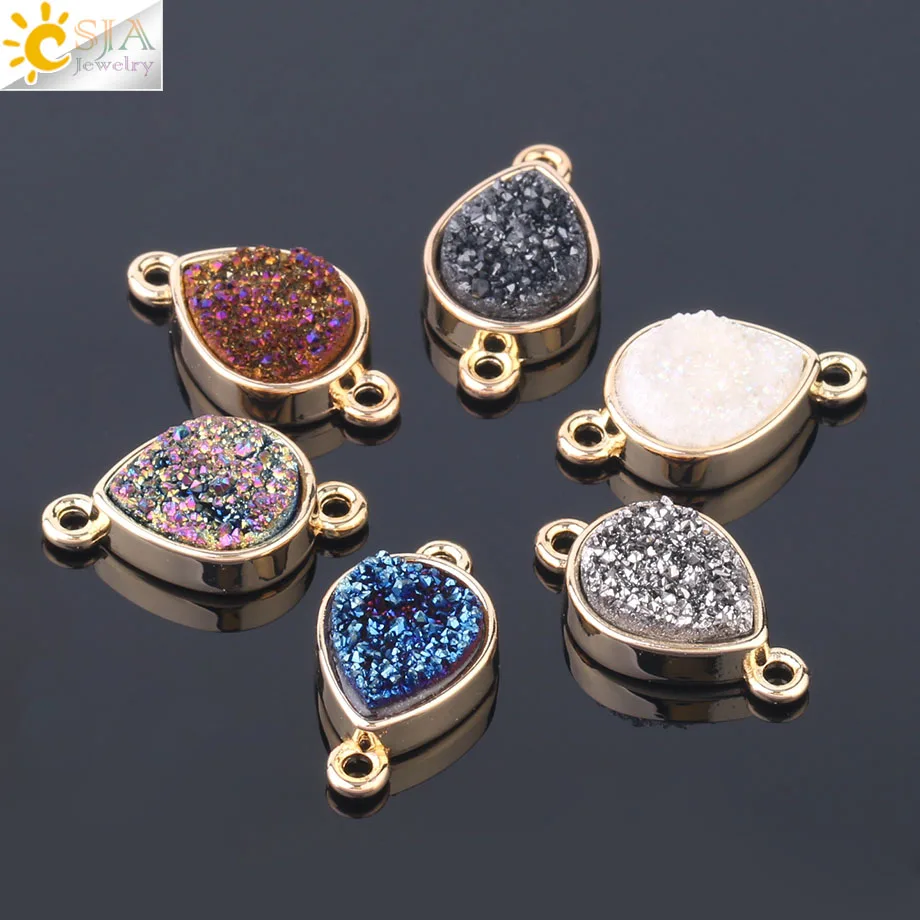 CSJA Gold Color Charms White Blue Druzy Drusy Beads Teardrop Water Drop Shaped 2 Holes Connectors for Women Jewelry Diy F656
CSJA Gold Color Charms White Blue Druzy Drusy Beads Teardrop Water Drop Shaped 2 Holes Connectors for Women Jewelry Diy F656