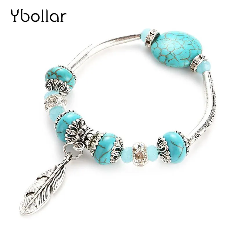 Charm Turquoises Bracelet Antique Silver Leaf Pendant Crystal Bead Bangle Bracelet For Women Jewelry
Charm Turquoises Bracelet Antique Silver Leaf Pendant Crystal Bead Bangle Bracelet For Women Jewelry