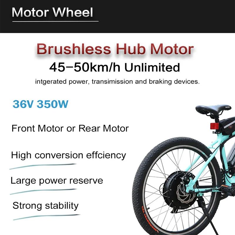 Cheap 36V350W Electric Bike Conversion Kit Rear/Front Wheel Samsung 36V Battery Brushless Gear Motor for 26"700C ebike bicicleta 2