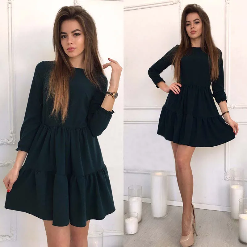 2017-Autumn-Winter-Women-Dress-Vintage-Black-Blue-Red-Dress-O-Neck-Casual-Fashion-Ruffles-Mini (1)