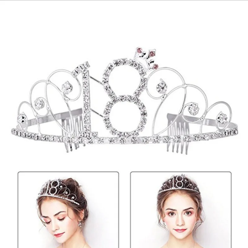 BABEYOND Crystal Tiara Birthday Crown Princess Crown Hair Accessories Silver Rhinestone Diamante Happy 16182030405060708090th Birthday (100 Birth) (6)