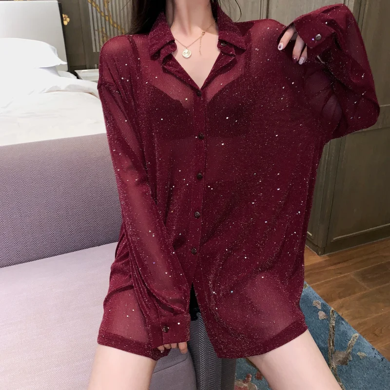 Sexy Perspective Mesh Blouses Women Clothes Fashion Glitter Sheer Appliques Blouse Shirt Long Sleeve Gothic Long Shirts Blusas
Sexy Perspective Mesh Blouses Women Clothes Fashion Glitter Sheer Appliques Blouse Shirt Long Sleeve Gothic Long Shirts Blusas