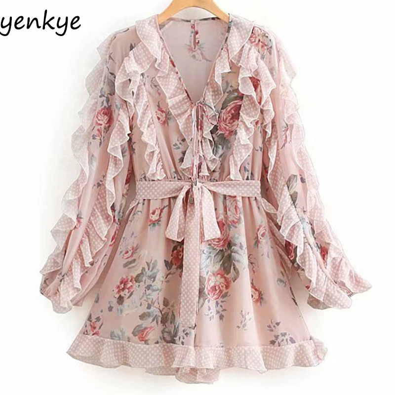 Women Floral Print Polka Dot Ruffle Boho Jumpsuit Female V Neck Long Sleeve Elegant Summer rompers womens jumpsuit Short
Women Floral Print Polka Dot Ruffle Boho Jumpsuit Female V Neck Long Sleeve Elegant Summer rompers womens jumpsuit Short