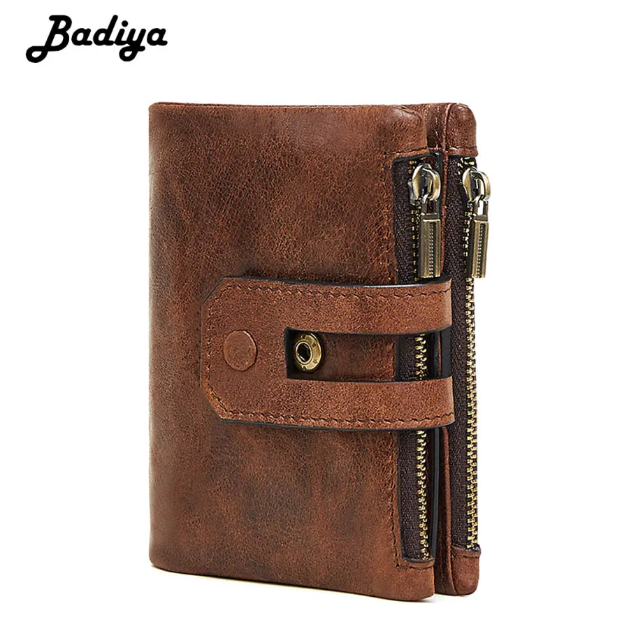 New Genuine Leathet Men Wallet RFID Card Holders Male Double Zipper Coin Purse Hasp Short Men's Wallets | Багаж и сумки