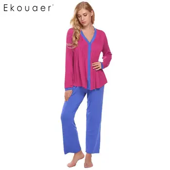 Ekouaer Women Spring Autumn Pajamas Set Long Sleeve Button-Down Top and Long Pants Bottom Sleepwear Female Nightwear Suit
Ekouaer Women Spring Autumn Pajamas Set Long Sleeve Button-Down Top and Long Pants Bottom Sleepwear Female Nightwear Suit