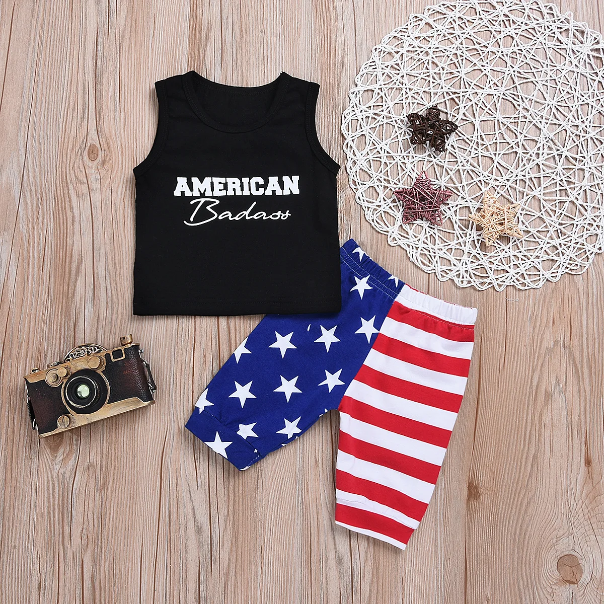New Summer Kids Clothing Set Children 4th July Black Top with Stars and Stripes Shorts 2PCs Outfit Independence Day Costume
New Summer Kids Clothing Set Children 4th July Black Top with Stars and Stripes Shorts 2PCs Outfit Independence Day Costume
