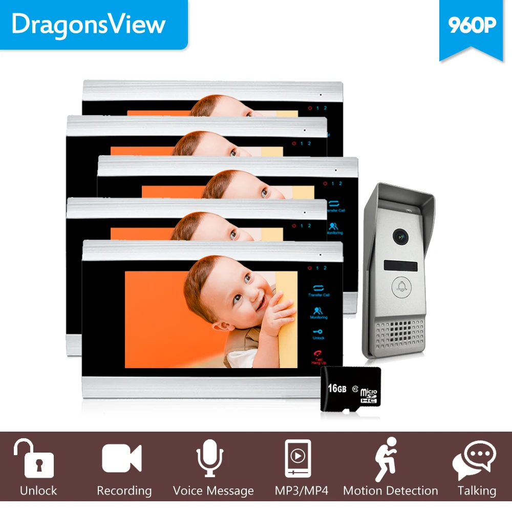 Dragonsview 960P 4 Wire Video Intercom System 7 inch video entry screen Security System Voice message/Motion Detection/MP4 Play
Dragonsview 960P 4 Wire Video Intercom System 7 inch video entry screen Security System Voice message/Motion Detection/MP4 Play