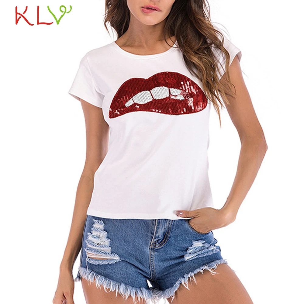 Summer T Shirt Women Sequined Lips Sexy White Short Sleeve Casual Top Harajuku Camiseta Princesa Basic Tees Mujer 2019 19Mar19
Summer T Shirt Women Sequined Lips Sexy White Short Sleeve Casual Top Harajuku Camiseta Princesa Basic Tees Mujer 2019 19Mar19