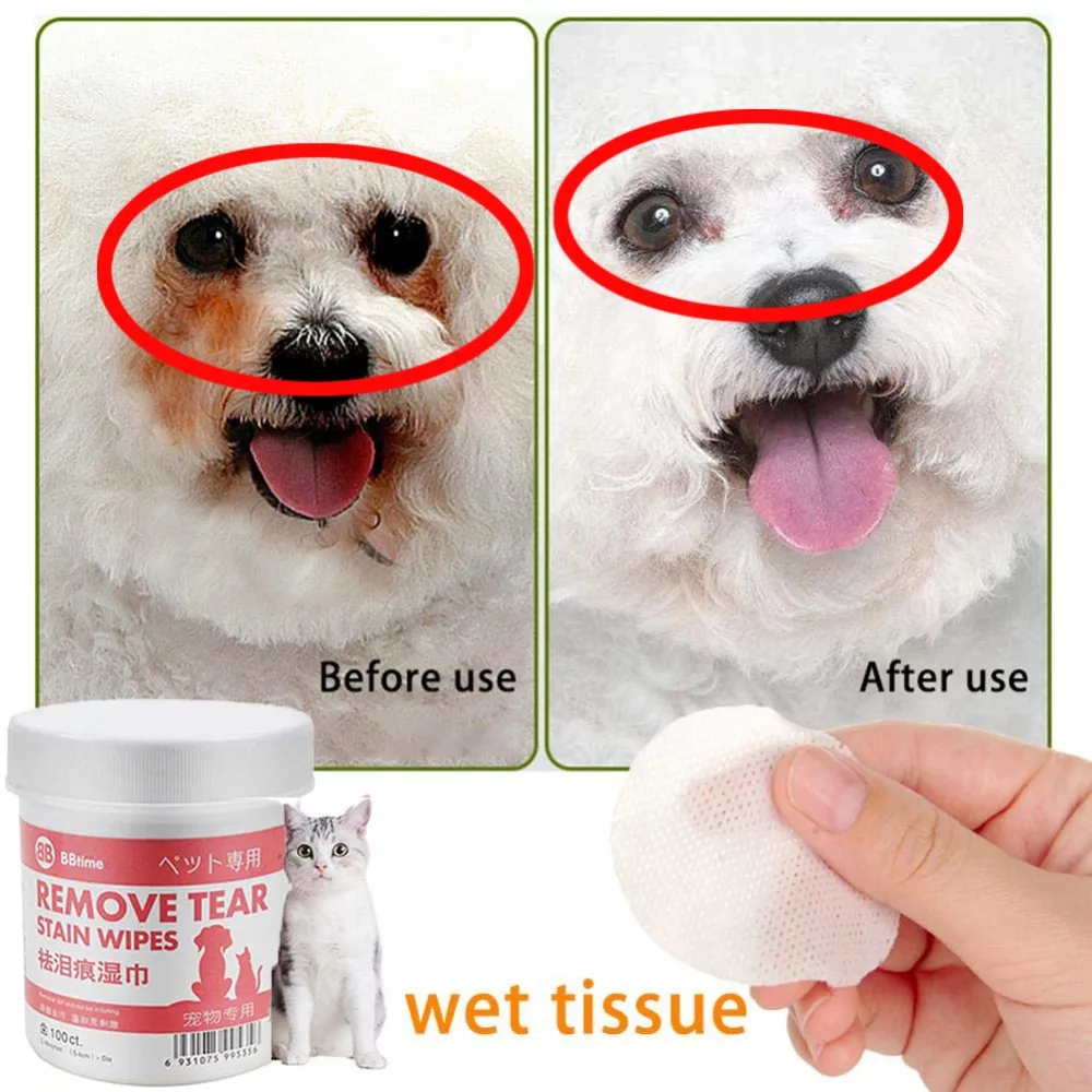 100 pcs Pet Eye Wet Wipes Dog Cleaning Paper Towels Cat Tear Stain Remover Gentle Non-intivating Grooming Cleaning Supplies