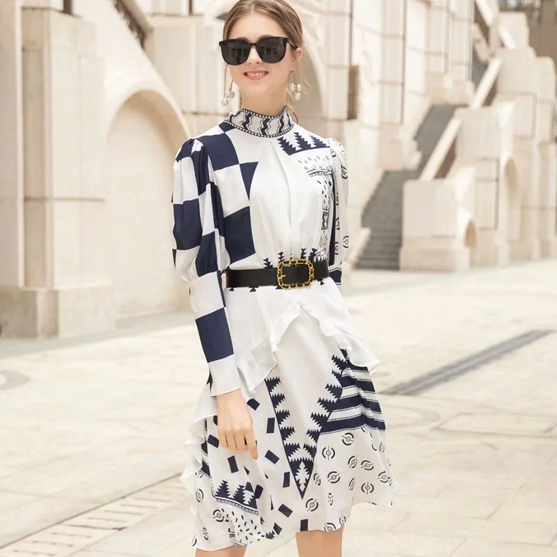 Brand Designer Fashion Runway Spring Summer Dress 2019 Women Long Sleeve Bow Tie Geometric Print Casual Dress robe femme Vestido
Brand Designer Fashion Runway Spring Summer Dress 2019 Women Long Sleeve Bow Tie Geometric Print Casual Dress robe femme Vestido
