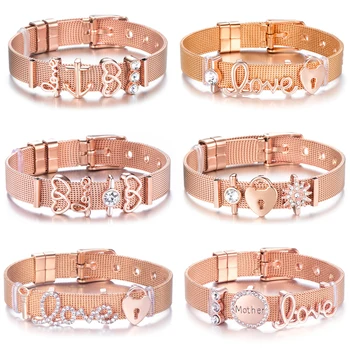 Rose Gold Stainless Steel Vintage Pan Charm Bracelet Mesh Bracelet For Women Heart Crystal Mom Bracelet Party Jewelry Gifts
Rose Gold Stainless Steel Vintage Pan Charm Bracelet Mesh Bracelet For Women Heart Crystal Mom Bracelet Party Jewelry Gifts