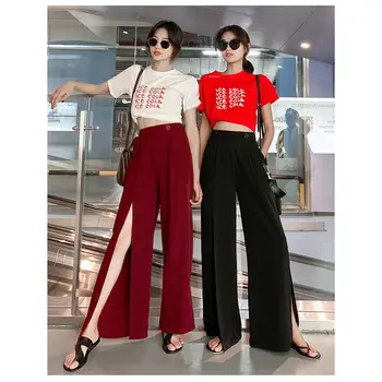 New Women's Split Wide Leg Pants Female Summer Chiffon Drape Loose Trousers Thin Section Elastic High Waist Casual Pants f1024
New Women's Split Wide Leg Pants Female Summer Chiffon Drape Loose Trousers Thin Section Elastic High Waist Casual Pants f1024