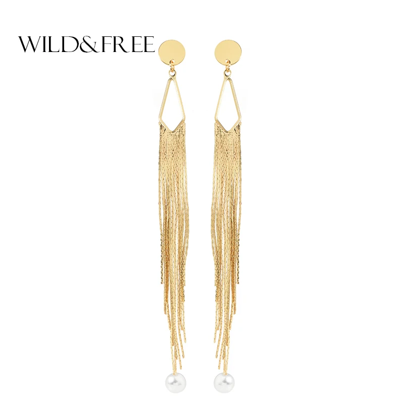 Wild&Free 2018 New Gold Color Long Metal Tassel Drop Earrings European Punk Imitation Pearl Copper Earrings Fashion Jewelry Gift
Wild&Free 2018 New Gold Color Long Metal Tassel Drop Earrings European Punk Imitation Pearl Copper Earrings Fashion Jewelry Gift