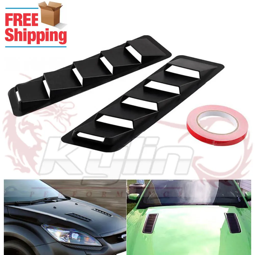 

Free Shipping Universal Decorative Hood Vent Pair Vents Air intake Scoop Bonnet Louvers Spoiler Trim ABS Black 16.7"x4.5" SSW007