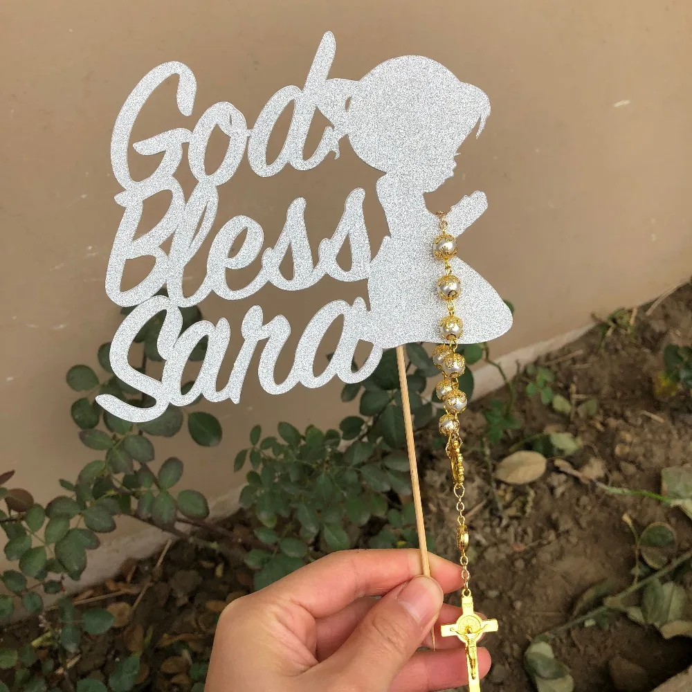 Custom Girl God Bless Religious Cake Topper with cross bracelet Holy First Communion Baptism Confirmation Namesake Party decor
Custom Girl God Bless Religious Cake Topper with cross bracelet Holy First Communion Baptism Confirmation Namesake Party decor