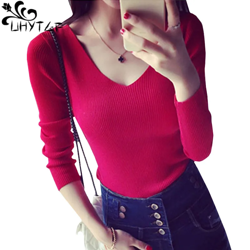 UHYTGF Autumn Woman Sweater Korean Fashion Long sleeve V-Neck sexy Sweater Ladies Knit Sweater Pullover Female Sueter mujer 563
UHYTGF Autumn Woman Sweater Korean Fashion Long sleeve V-Neck sexy Sweater Ladies Knit Sweater Pullover Female Sueter mujer 563