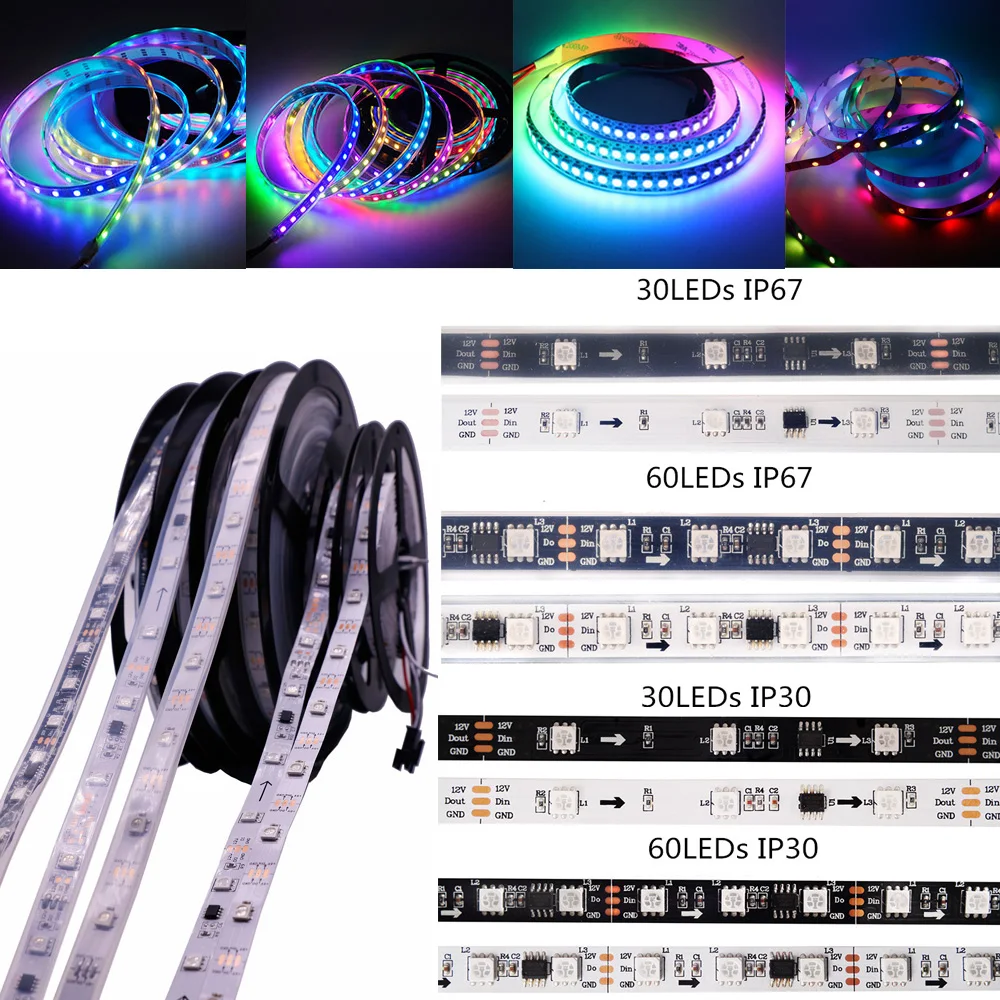WS 2811 RGB LED Strip 60leds/m Full Colour Gradient Ambilight DC 12V/24V White/Black LED Light Strip for PC Waterproof TV Light
WS 2811 RGB LED Strip 60leds/m Full Colour Gradient Ambilight DC 12V/24V White/Black LED Light Strip for PC Waterproof TV Light