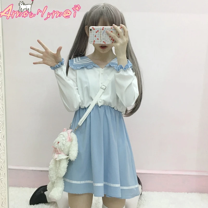 2018 Autumn Women Dress Japanese Style Mori Girl Lolita Kawaii Sweet Ruffles Navy Sailor Collar Stitching Long Sleeve Dresses
2018 Autumn Women Dress Japanese Style Mori Girl Lolita Kawaii Sweet Ruffles Navy Sailor Collar Stitching Long Sleeve Dresses