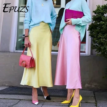 Vintage high waist skirts womens summer midi skirt Streetwear korean jupe femme casual Boho yellow satin skirt 2019
Vintage high waist skirts womens summer midi skirt Streetwear korean jupe femme casual Boho yellow satin skirt 2019