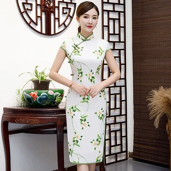 Summer New Mandarin Collar Print Satin Young Girls Qipao Vintage Traditional Chinese Evening Party Dress Vestidos M L XL XXL 3XL
Summer New Mandarin Collar Print Satin Young Girls Qipao Vintage Traditional Chinese Evening Party Dress Vestidos M L XL XXL 3XL