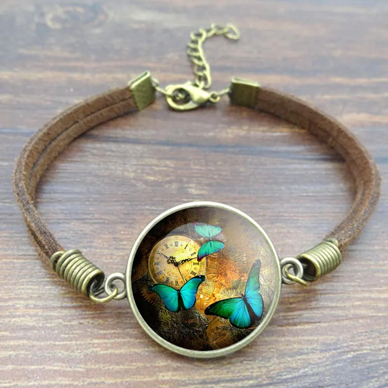 Vintage Steampunk Clock Butterfly Picture Bracelets & Bangles Glass Cabochon Brown Rope Charm Bracelets for Women Jewelry 2016
Vintage Steampunk Clock Butterfly Picture Bracelets & Bangles Glass Cabochon Brown Rope Charm Bracelets for Women Jewelry 2016