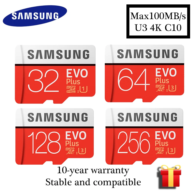 

SAMSUNG EVO Plus MicroSD Memory Card 32GB 64GB 128GB 256GB Class10 microSDXC U3 UHS-I TF Card 4K HD for Smartphone Tablet etc