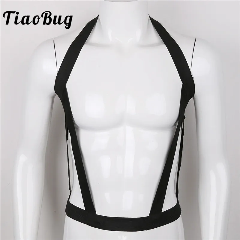 

TiaoBug Hot Men Nylon Halter Elastic Wide Straps Body Chest Bondage Costume Belt Sexy Male Harness BDSM Bondage Top Lingerie