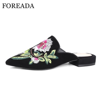 FOREADA Kid Suede Genuine Leather Shoes Women Sandals Mules Shoes Size 34-42 Flower Pointed Toe Slides Embroider Ladies Slippers
FOREADA Kid Suede Genuine Leather Shoes Women Sandals Mules Shoes Size 34-42 Flower Pointed Toe Slides Embroider Ladies Slippers