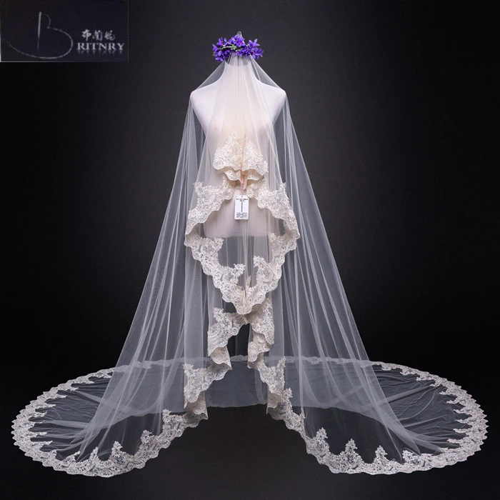 Voile Mariage One Layer Lace Edge Champagne Cathedral Wedding Veil Long Bridal Veil Cheap Wedding Accessories Veu de Noiva
Voile Mariage One Layer Lace Edge Champagne Cathedral Wedding Veil Long Bridal Veil Cheap Wedding Accessories Veu de Noiva