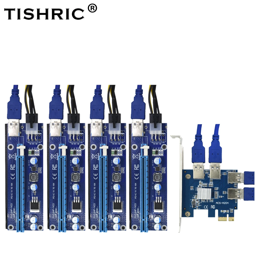 TISHRIC горячая Распродажа PCIE PCI-E PCI Express Riser Card от 1 до 4 1X 16X USB 3 0 мультипликатор