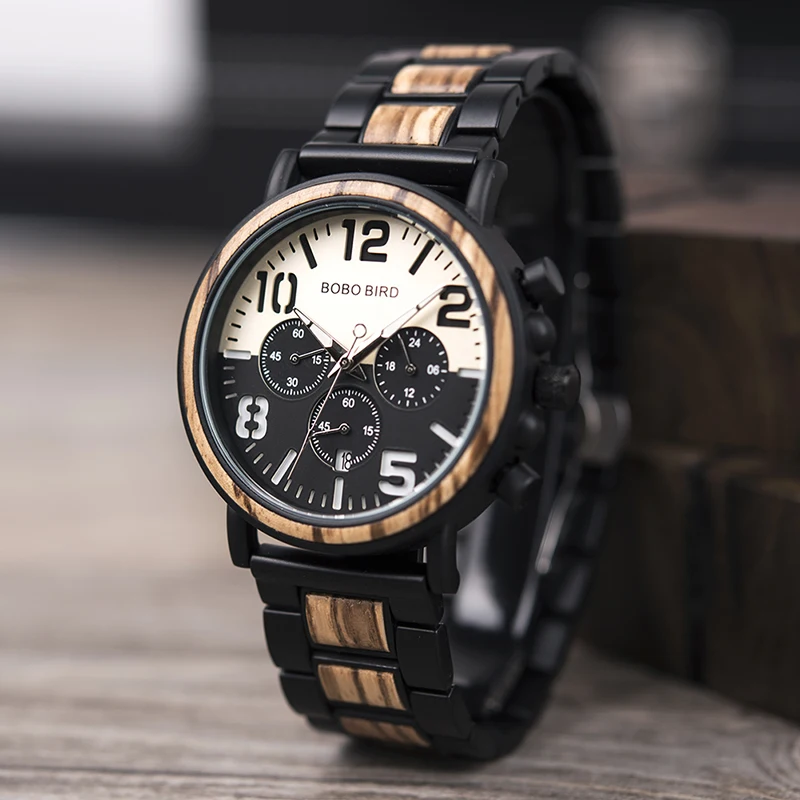 BOBO BIRD Men's Retro Wood & Stainless Steel Chronograph Watch BOBO BIRD Men's Retro Wood & Stainless Steel Chronograph Watch