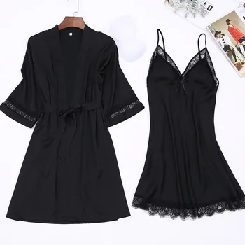 New Black Women Sexy Satin Robes Casual Robe&Nightie Set Lingerie Female Kimono Bathrobe Gown Lace Sleepwear Nightwear M-XXL
New Black Women Sexy Satin Robes Casual Robe&Nightie Set Lingerie Female Kimono Bathrobe Gown Lace Sleepwear Nightwear M-XXL