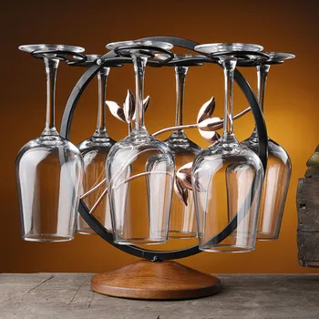 Wrought Iron Wine Glass Holder Glass Goblet Storage Rack Plating Iron G-type Six Cup Inverted Rack Anti-slip Solid Wood Seat 
Wrought Iron Wine Glass Holder Glass Goblet Storage Rack Plating Iron G-type Six Cup Inverted Rack Anti-slip Solid Wood Seat