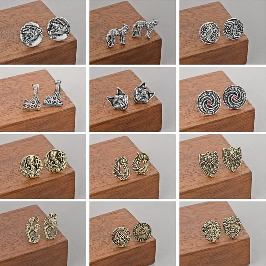 QIAMNI Vintage Punk Slavic Animal Cat Wolf Axe Stud Earring for Men Women Runes Charm Viking Jewelry Birthday Gift Pendientes
QIAMNI Vintage Punk Slavic Animal Cat Wolf Axe Stud Earring for Men Women Runes Charm Viking Jewelry Birthday Gift Pendientes