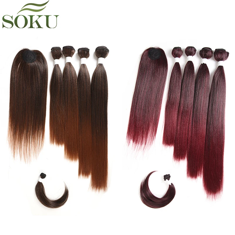 SOKU Synthetic Hair Bundles With Closure Bang 12-18inch Yaki Straight Hair Weaves For Full head Ombre Brown Hair Extension
SOKU Synthetic Hair Bundles With Closure Bang 12-18inch Yaki Straight Hair Weaves For Full head Ombre Brown Hair Extension