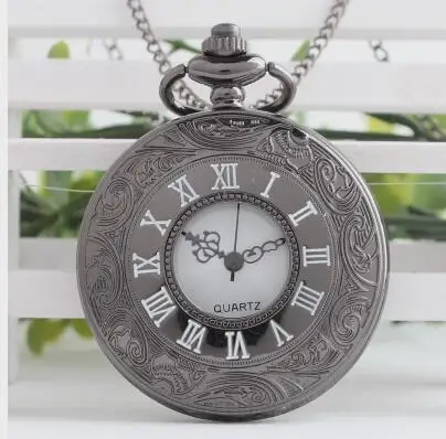 

Man Clock Antique Half Hunter Roman Numbers Quartz Pocket Watch Carving Engraved Clock Men Women Gift With Necklace