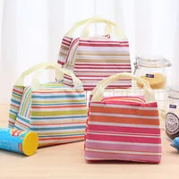 Insulated Lunch Bag Thermal Stripe Tote Bags Picnic Food Lunch box bag for Women Girls Ladies Kids special purpose bags image