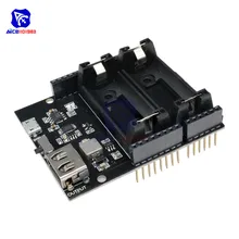 ESP8266 ESP32 Voeding Oplaadbare Dual 16340 Lithium Batterij Oplader Shield Module voor Arduino UNO R3 Board Power Bank(China)