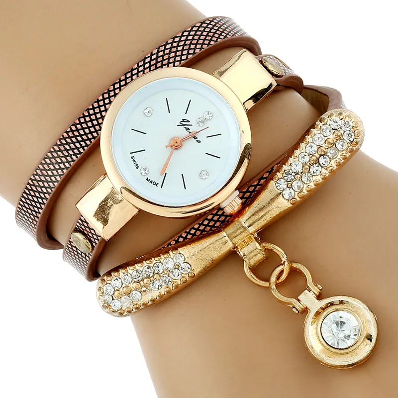 Gnova Platinum Fashion Luxury Brand New Women Rhinestone Gold Bracelet Watch Pu Leather Ladies Quartz Casual Wristwatch 5