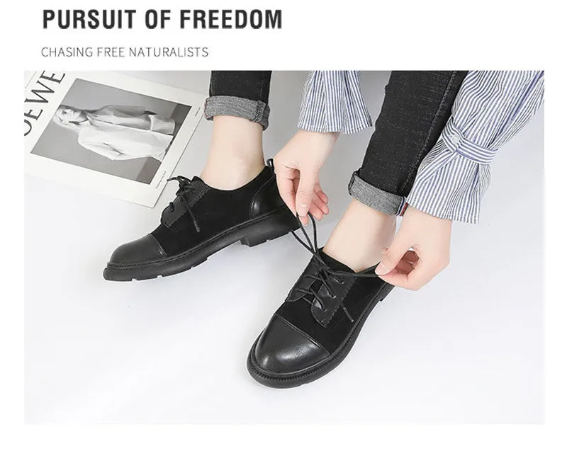 Retro Women Oxfords Shoes Spring 2019 New British Flats Brogues Shoes Woman Round Toe Lace Up Students Casual Flat Platform Shoe (8)