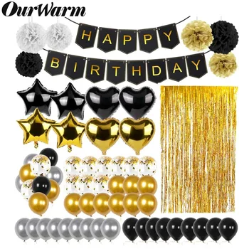 OurWarm 51Pcs Birthday Party Decorations Set Black Gold Happy Birthday Banner Balloons Paper PomPoms Foil Tinsel Fringe Curtain
OurWarm 51Pcs Birthday Party Decorations Set Black Gold Happy Birthday Banner Balloons Paper PomPoms Foil Tinsel Fringe Curtain