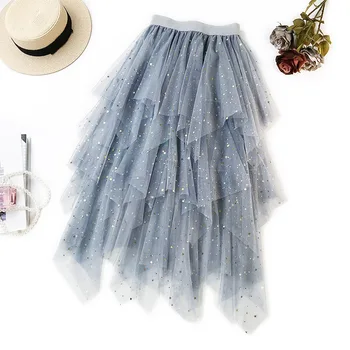 Summer Vintage Sequined Maxi Mesh Skirts Womens Irregular Tulle Skirt Bronzing Long Pleated Tutu Skirt Women Saias Faldas Jupe
Summer Vintage Sequined Maxi Mesh Skirts Womens Irregular Tulle Skirt Bronzing Long Pleated Tutu Skirt Women Saias Faldas Jupe