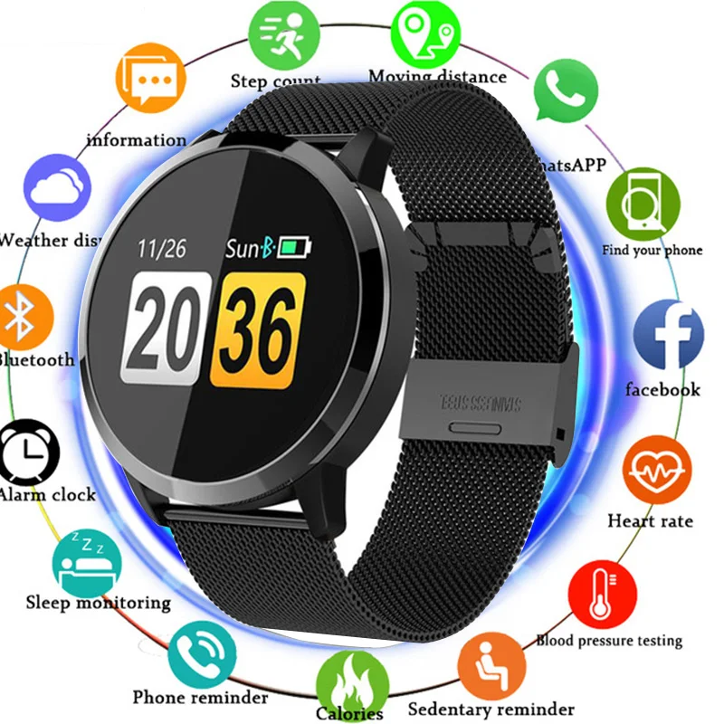New Q8 Smart Watch OLED Color Screen Smart Electronics Smartwatch Fashion Fitness Tracker Heart Rate Bluetooth Men Man Women
New Q8 Smart Watch OLED Color Screen Smart Electronics Smartwatch Fashion Fitness Tracker Heart Rate Bluetooth Men Man Women